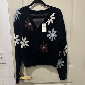 Laundry By Shelli Segal Black Cardigan with Floral Design